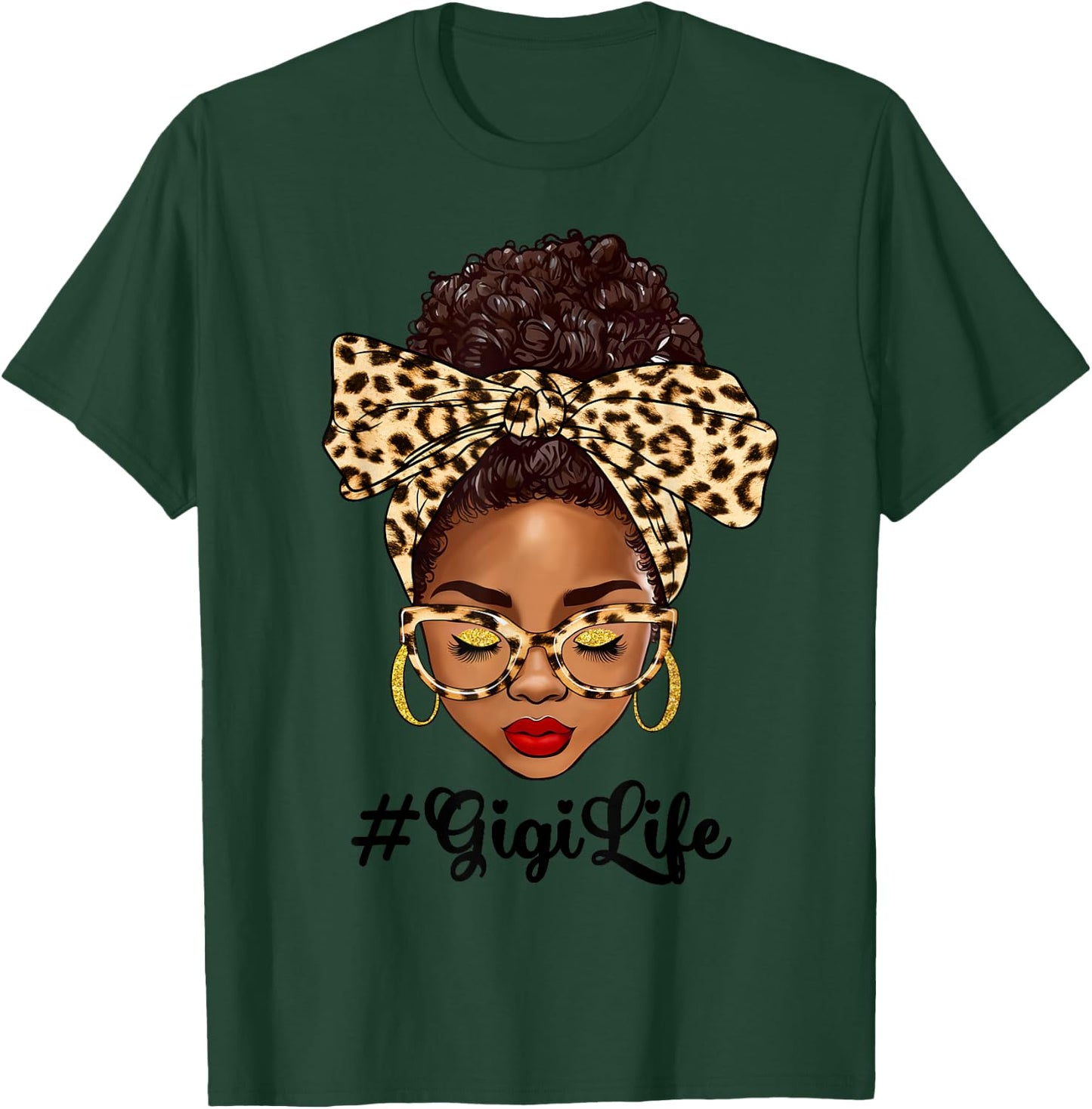 Afro Woman Messy Bun Black Gigi Life Mother's Day T-Shirt - T-Shirt | Forest