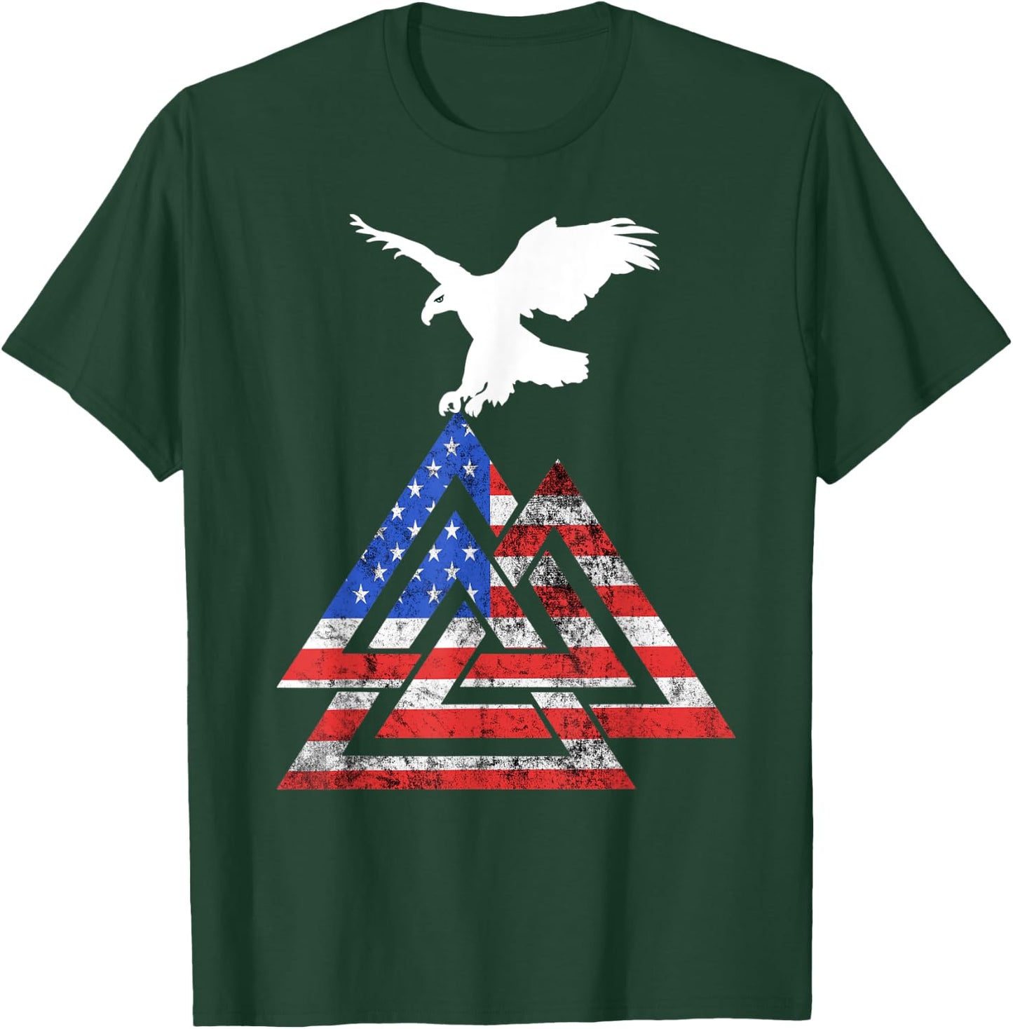 Valknut Symbol American Viking Odin USA Flag America Wicca Women Kids Men T-Shirt - T-Shirt | Forest