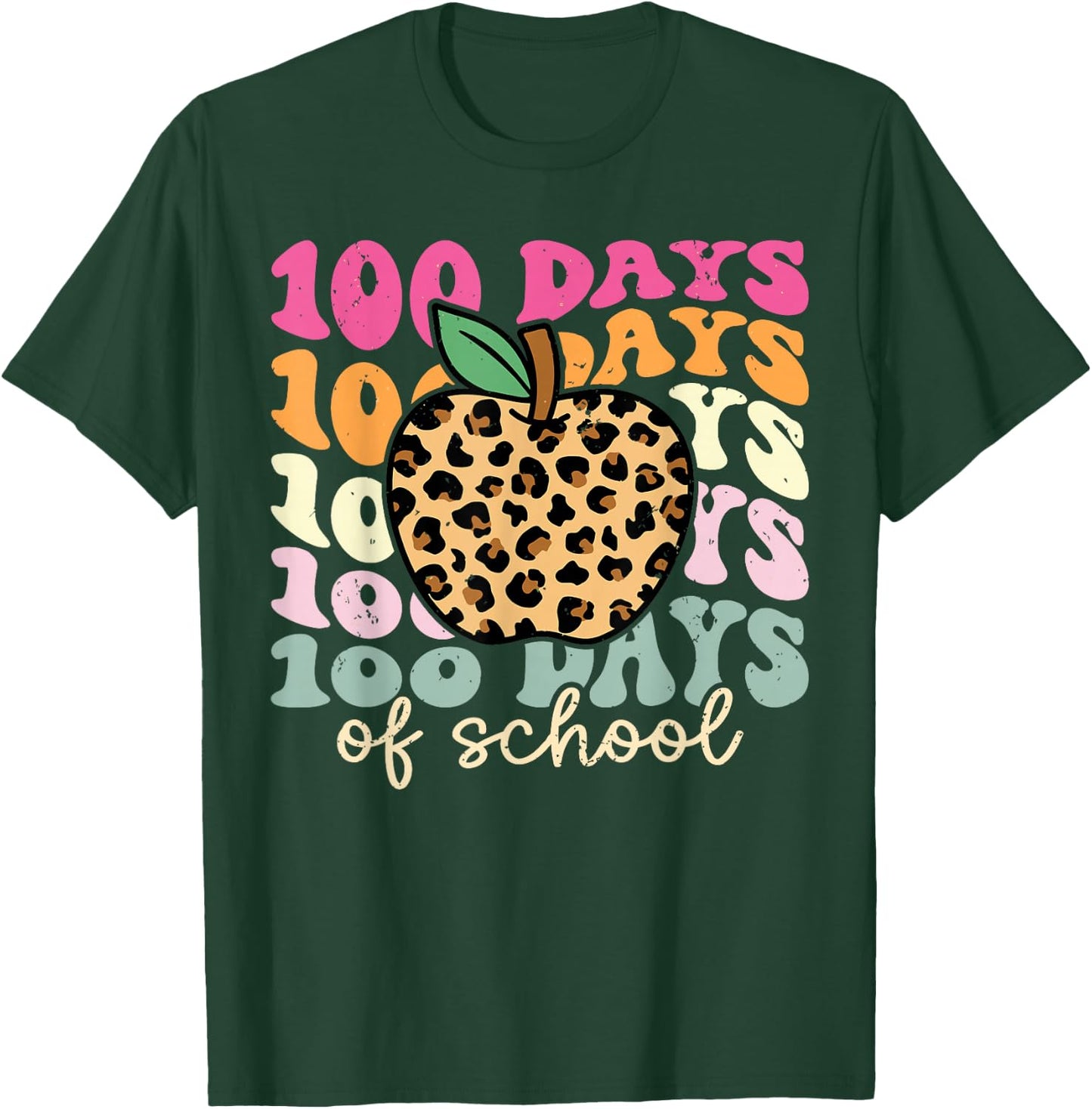 Retro 100 Days of School Leopard Teacher 100th Day of School T-Shirt - T-Shirt | Forest
