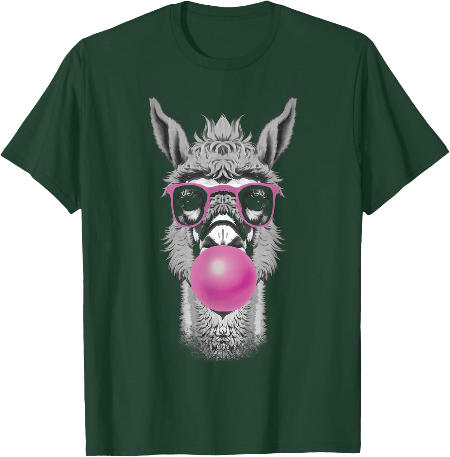 Llama Alpaca Bubble Gum Wearing Glasses T-Shirt - T-Shirt | Forest