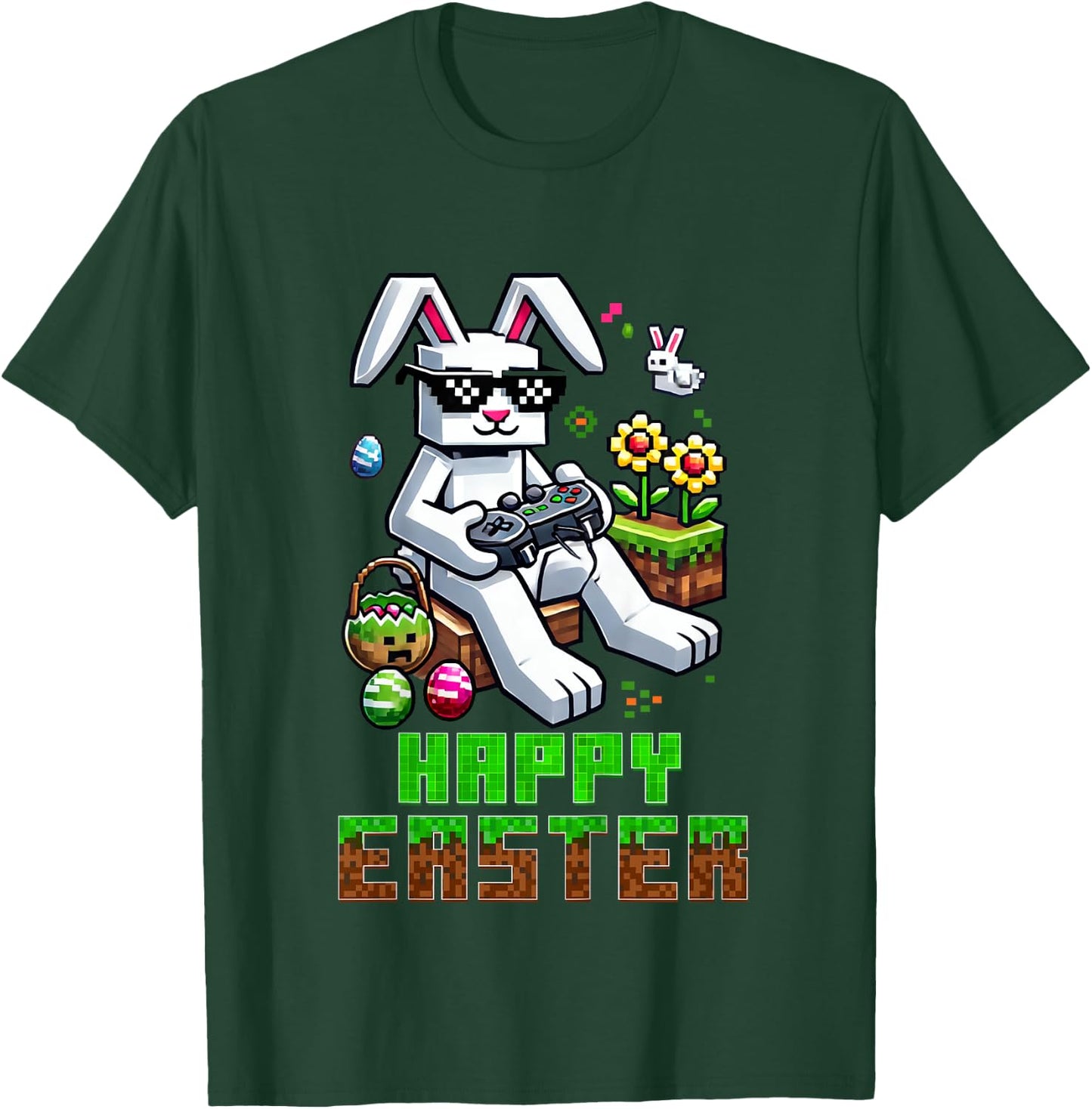 Kids Boys Happy Easter Day Bunny Egg Video Game Kids T-Shirt - T-Shirt | Forest