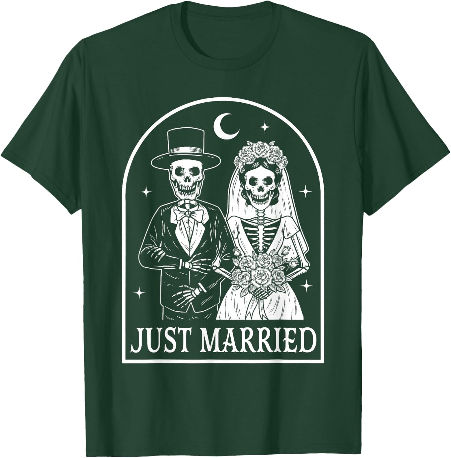 Just Married Skeleton Couples Groom Bride Gothic Halloween T-Shirt - T-Shirt | Forest