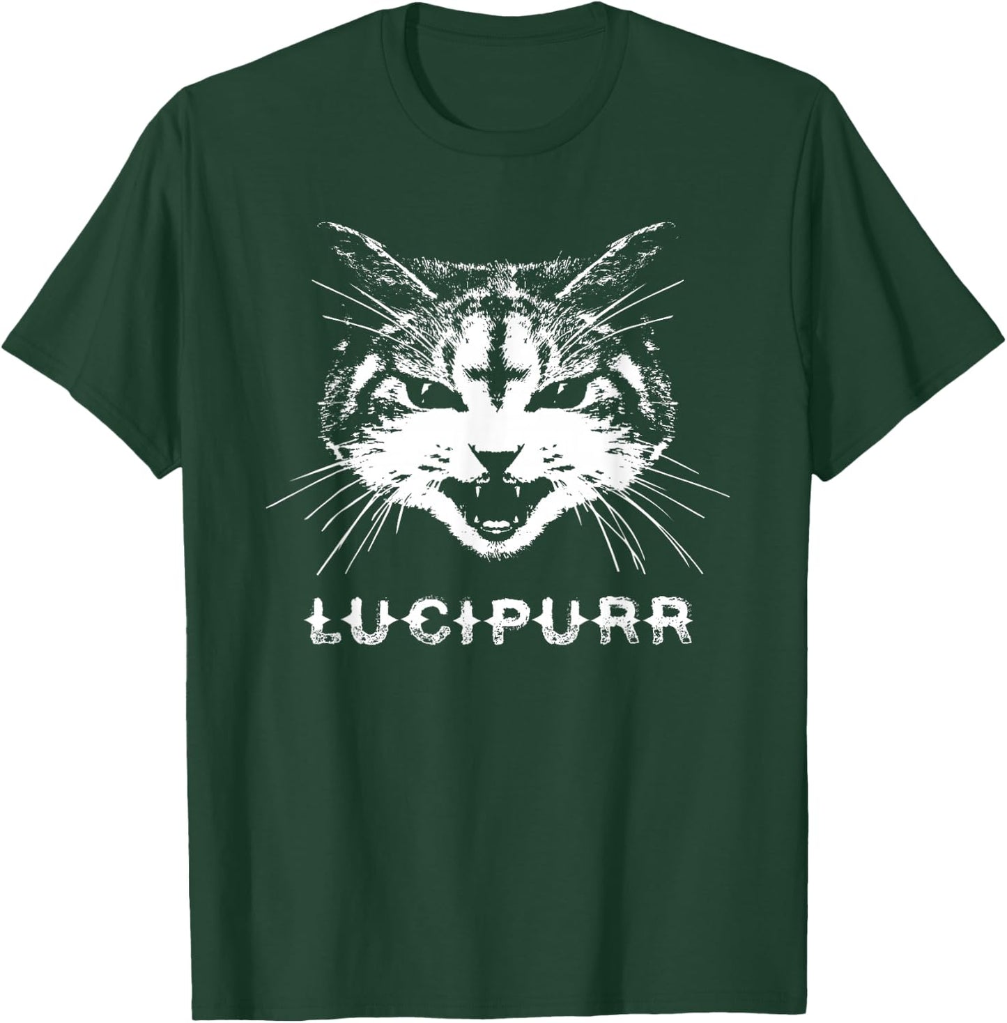 Lucipurr Satanic Lucifer Devil Cat w/ Inverted Cross T-Shirt - T-Shirt | Forest