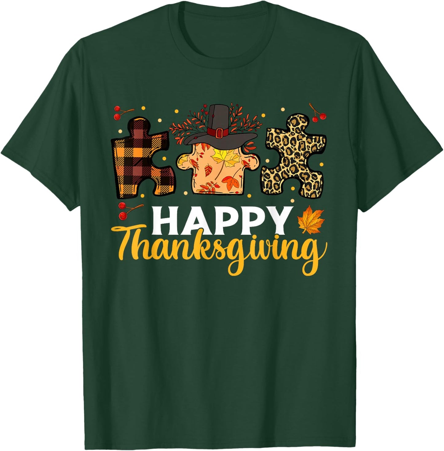 Happy Thanksgiving Puzzle Shirts, Boys Kids Autism Awareness T-Shirt - T-Shirt | Forest