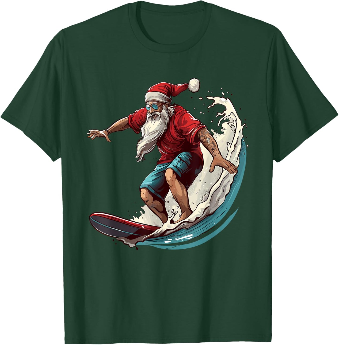 Christmas Surf Santa Claus Surfboarder Surf Lover Christmas T-Shirt - T-Shirt | Forest