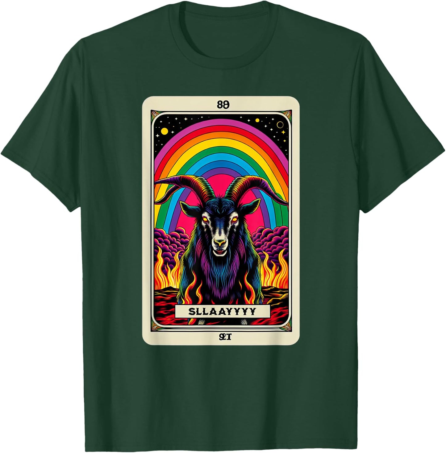Slay Funny Rainbow Satanic Goat Tarot Card Demonic Dark T-Shirt - T-Shirt | Forest