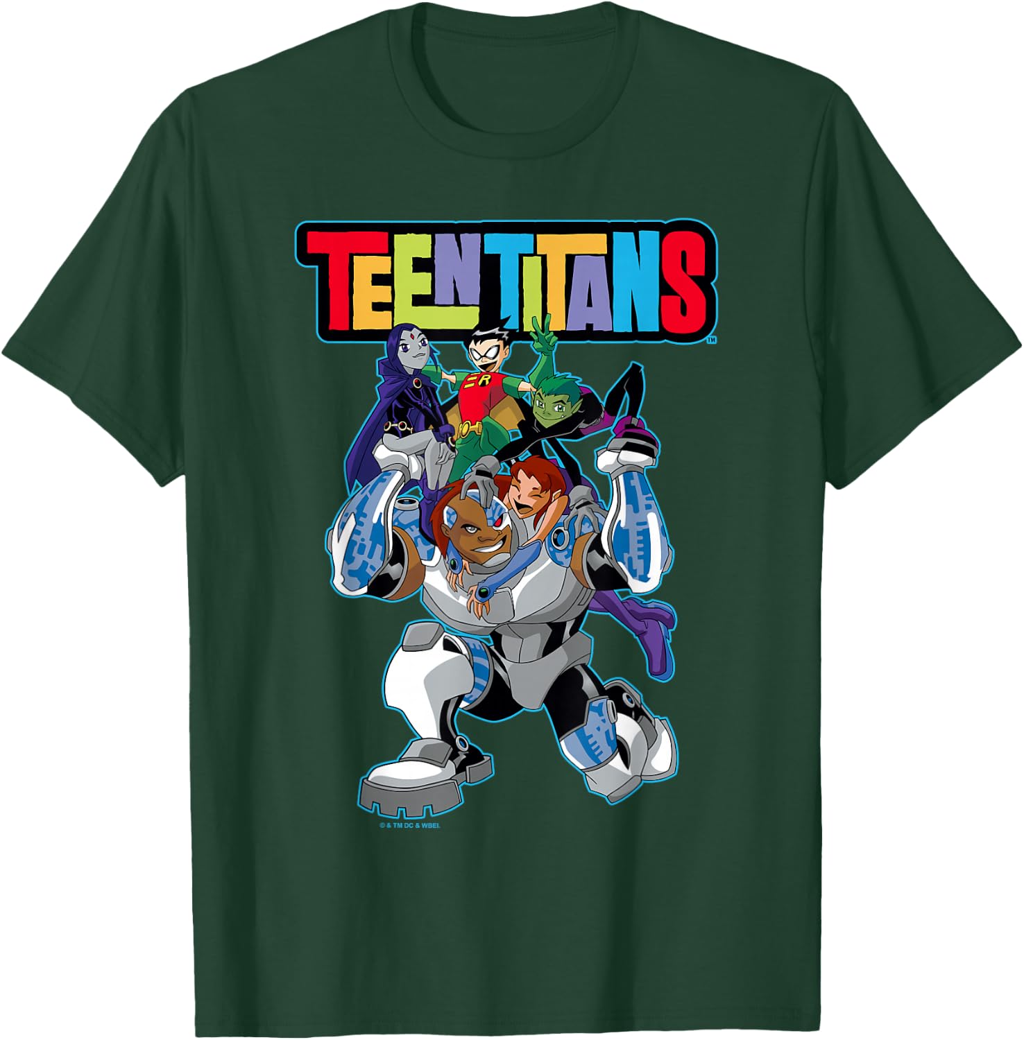 DC Comics Teen Titans Fun Together Full Team Neon Outline T-Shirt - T-Shirt | Forest