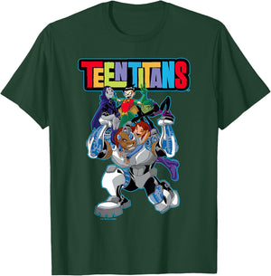 DC Comics Teen Titans Fun Together Full Team Neon Outline T-Shirt - T-Shirt | Forest