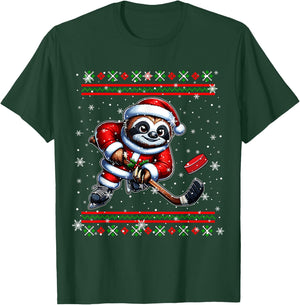 Santa Sloth Playing Hockey Christmas Sweater Player Lover T-Shirt - T-Shirt | Forest