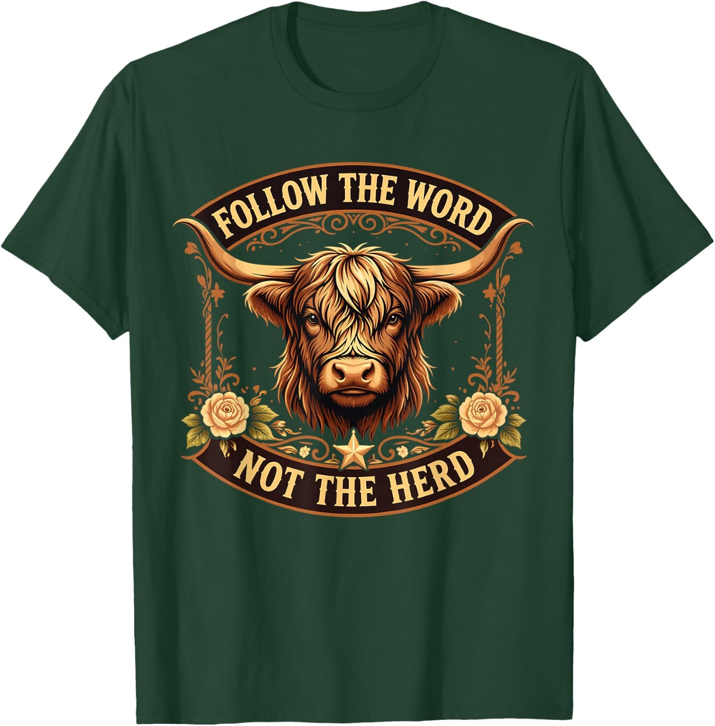Follow The Word Not The Herd Christian Cow T-Shirt - T-Shirt | Forest