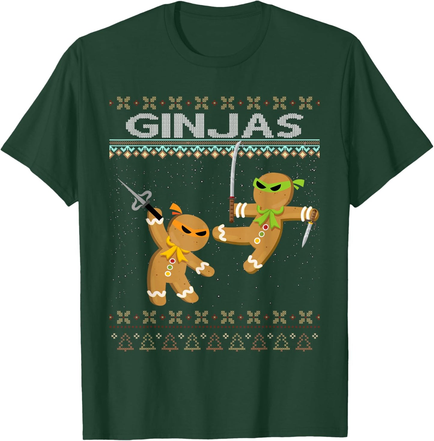 Ginjas Gingerbread Ninjas Funny Ugly Christmas T-Shirt - T-Shirt | Forest