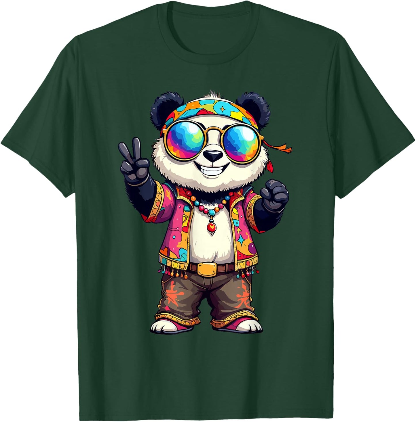 70s 60s Hippie Party Costume Groovy Panda Hippie T-Shirt - T-Shirt | Forest