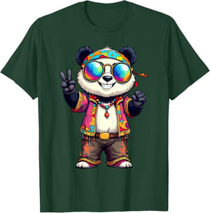 70s 60s Hippie Party Costume Groovy Panda Hippie T-Shirt - T-Shirt | Forest