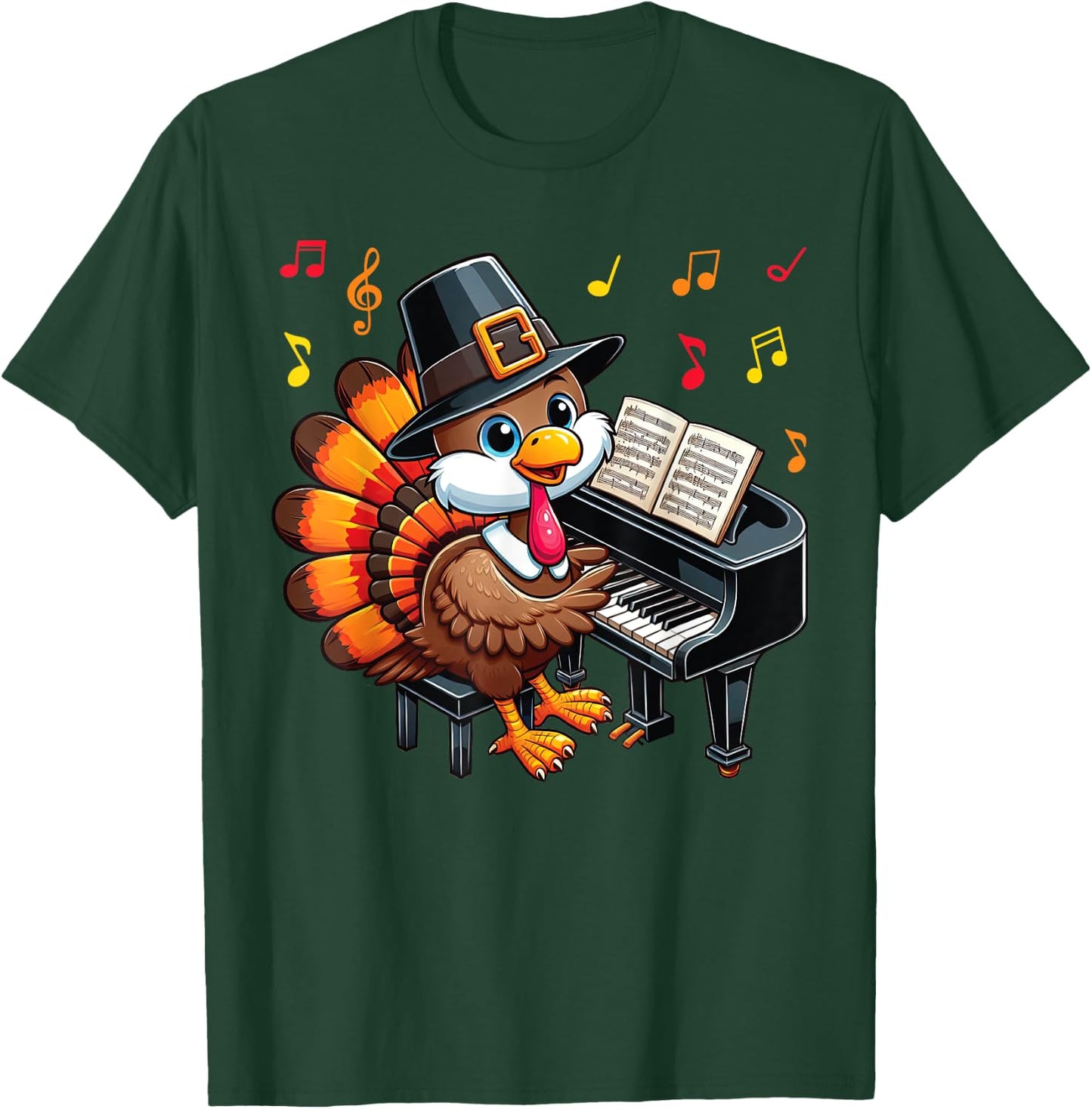 Funny Thanksgiving Turkey Playing Piano Music Lover T-Shirt - T-Shirt | Forest