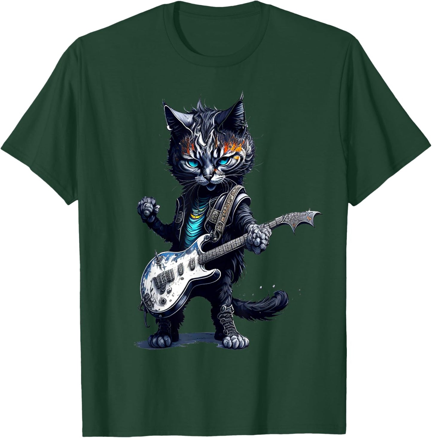 Funny Rock Cat Playing Guitar Rock Kitty Guitar Cat T-Shirt - T-Shirt | Forest
