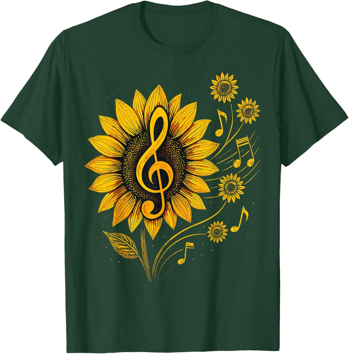 Sunflower Music Notes– Treble Clef Floral Musician T-Shirt - T-Shirt | Forest