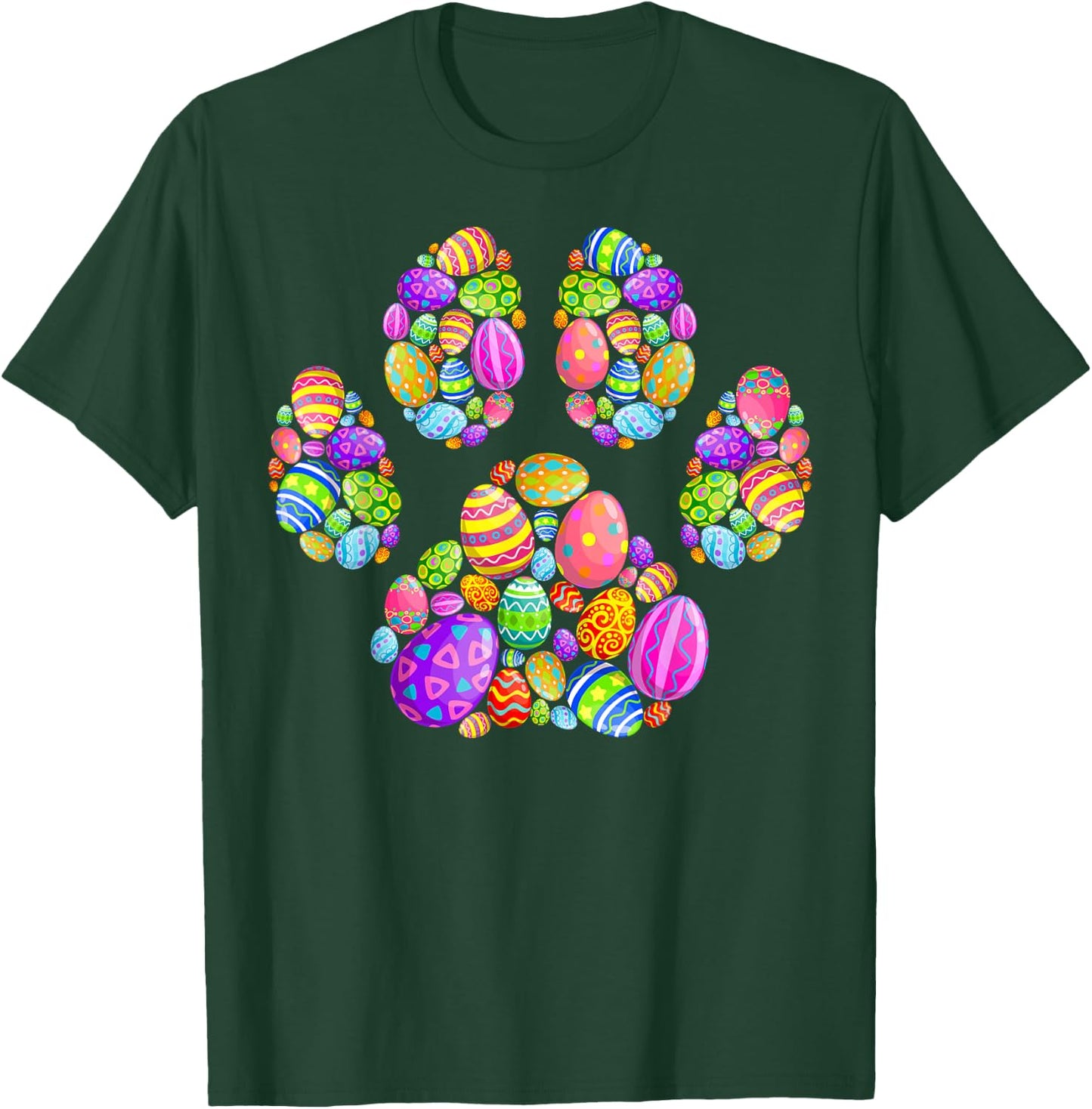 Funny Dog Paw Print With Easter Eggs Easter Day Boys Girls T-Shirt - T-Shirt | Forest