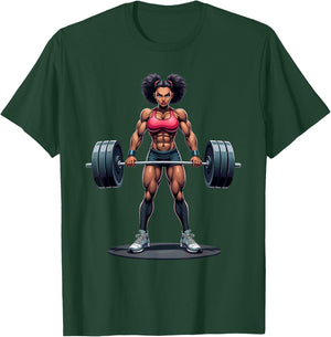 Workout Gym Black Girl Deadlift Weightlifting T-Shirt - T-Shirt | Forest