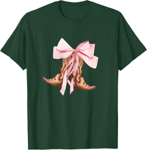 Cute Baby Pink Bow Cowgirl Boots Clean Girl Coastal Preppy T-Shirt - T-Shirt | Forest