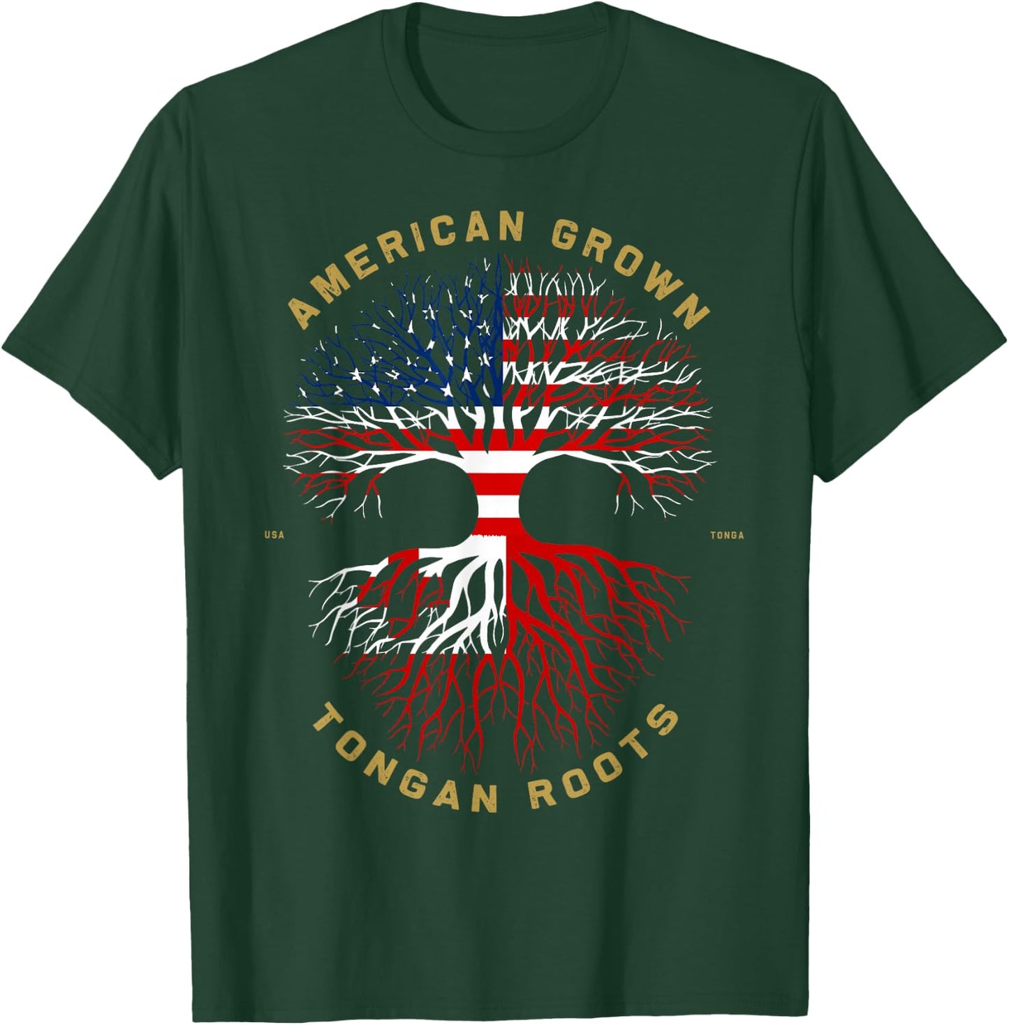 American Grown With Tongan Roots Tree USA Flag Unique Gifts T-Shirt - T-Shirt | Forest
