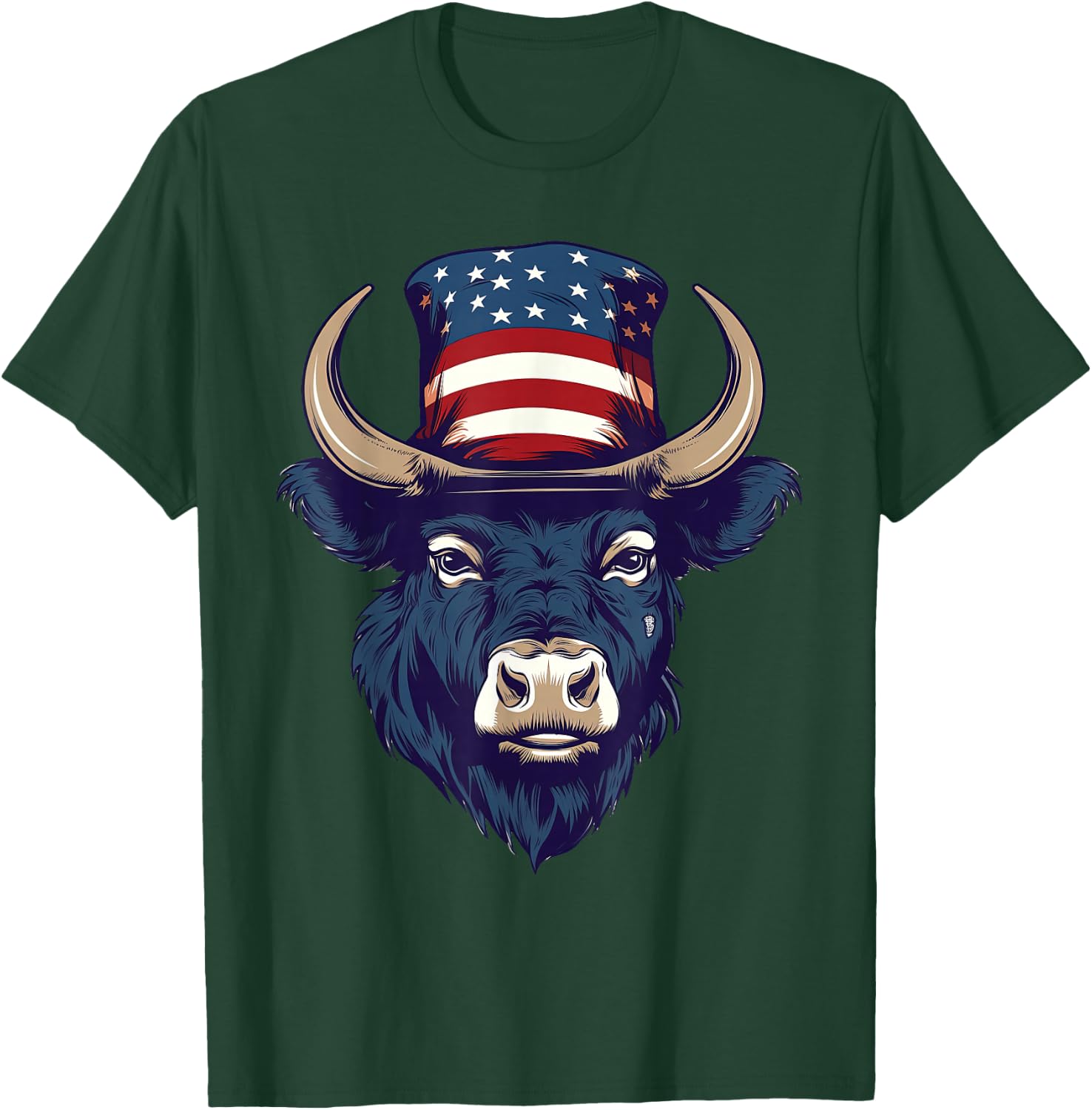 Buffalo with Patriotic USA Flag American Independence Day T-Shirt - T-Shirt | Forest