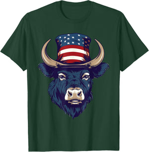 Buffalo with Patriotic USA Flag American Independence Day T-Shirt - T-Shirt | Forest