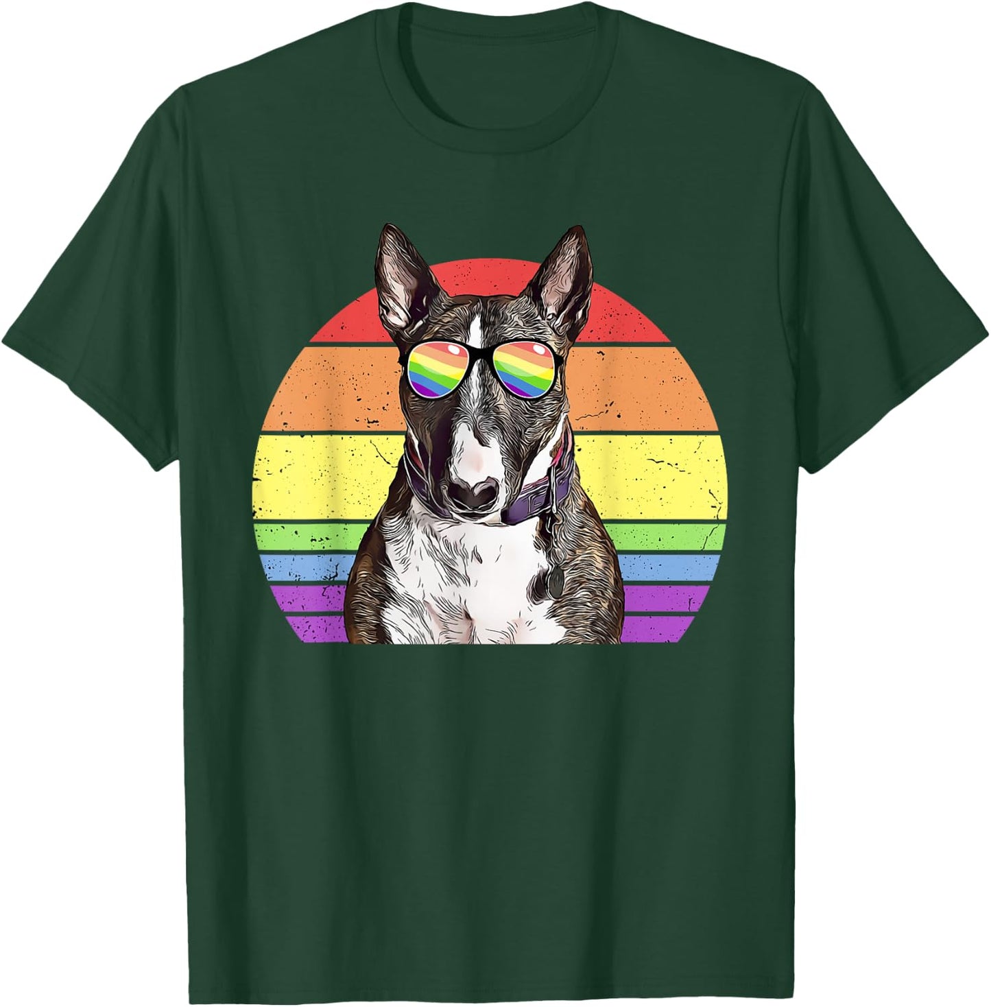 LGBTQ Miniature Bull Terrier Dog Rainbow Love Gay Pride Women Kids T-Shirt - T-Shirt | Forest