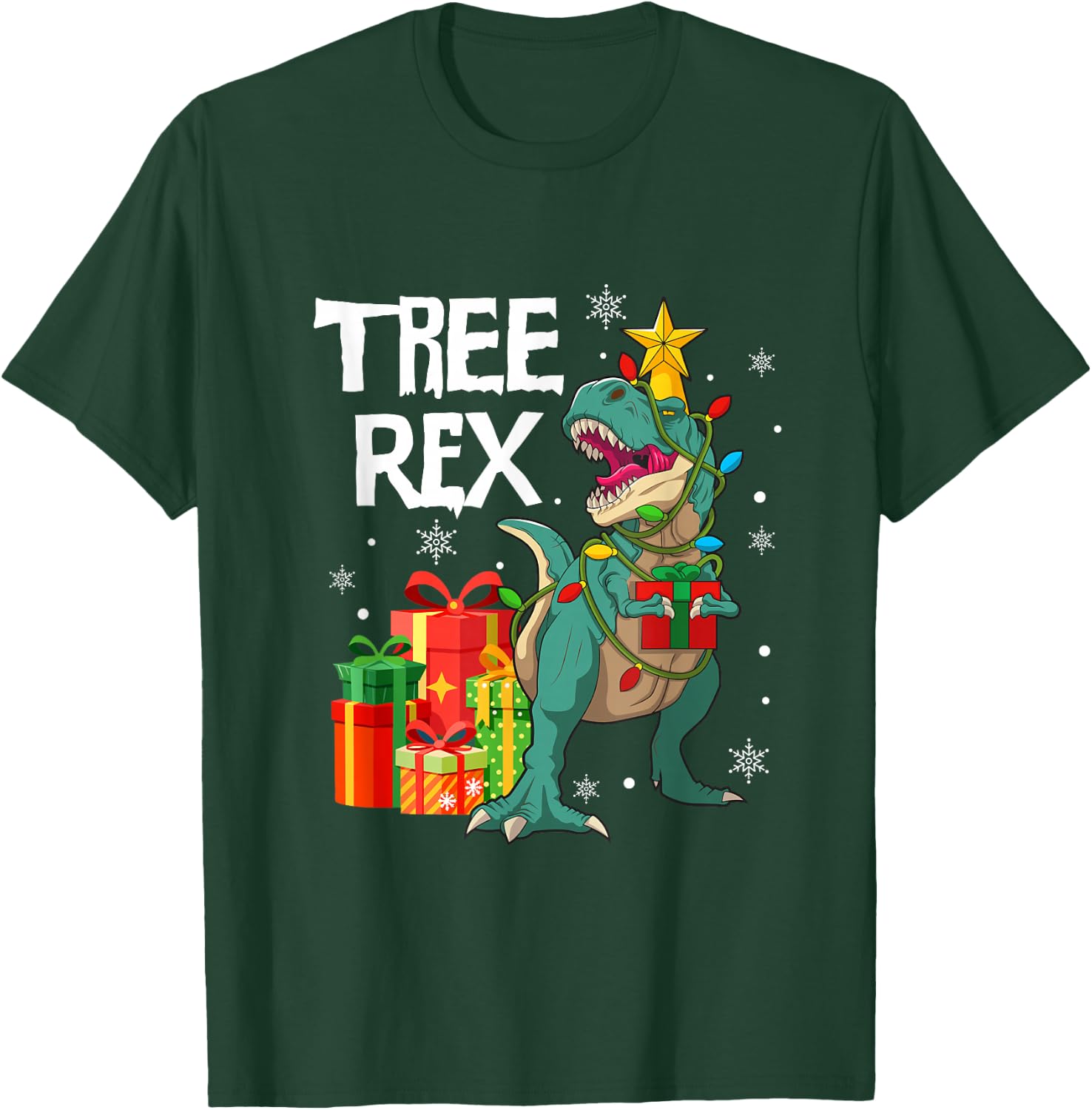 Dinosaur Christmas Tree Pajama Rex Reptile Men Xmas Lights T-Shirt - T-Shirt | Forest
