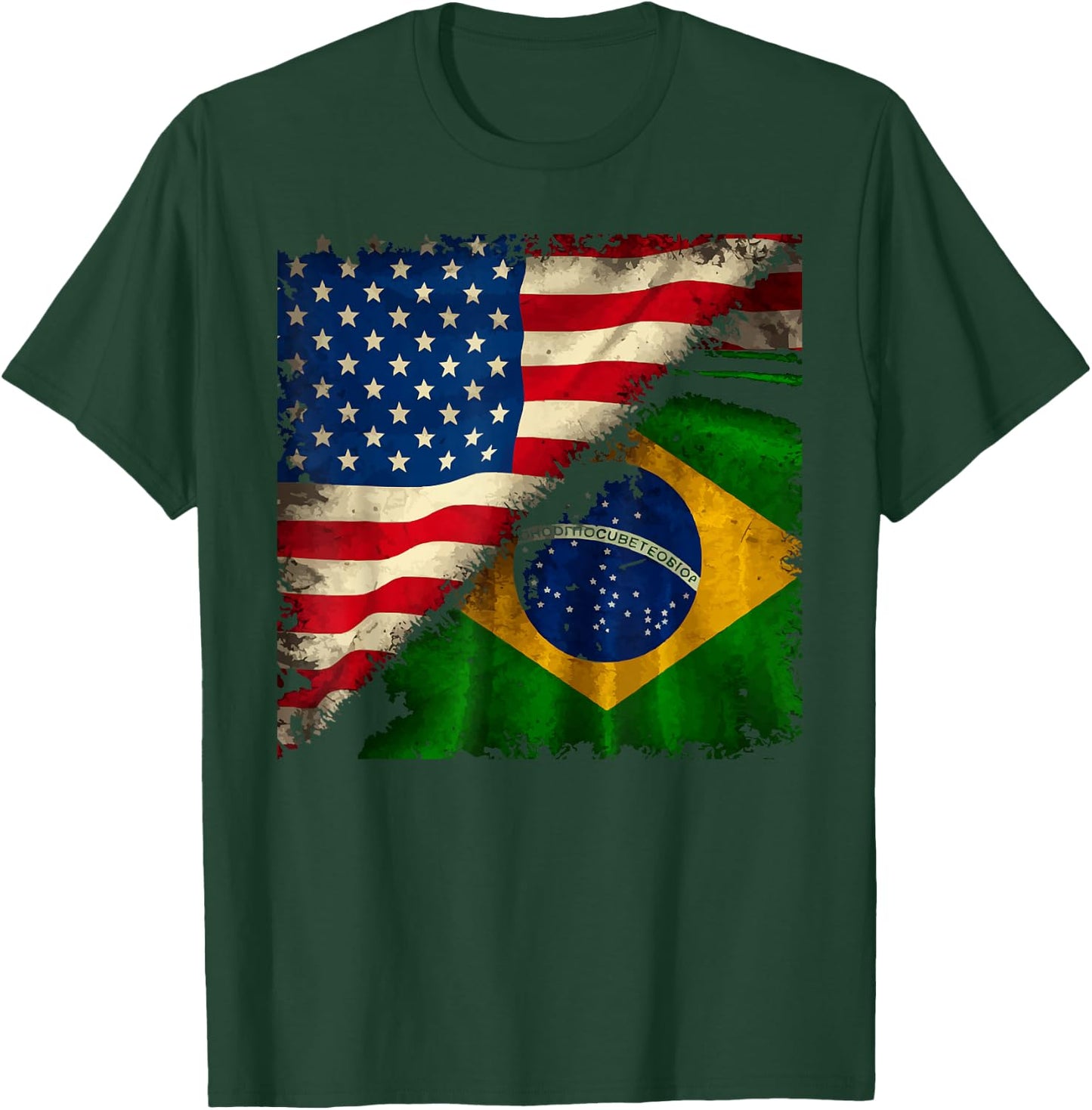 Half American Half Brazilian USA Flag Brazil America T-Shirt - T-Shirt | Forest