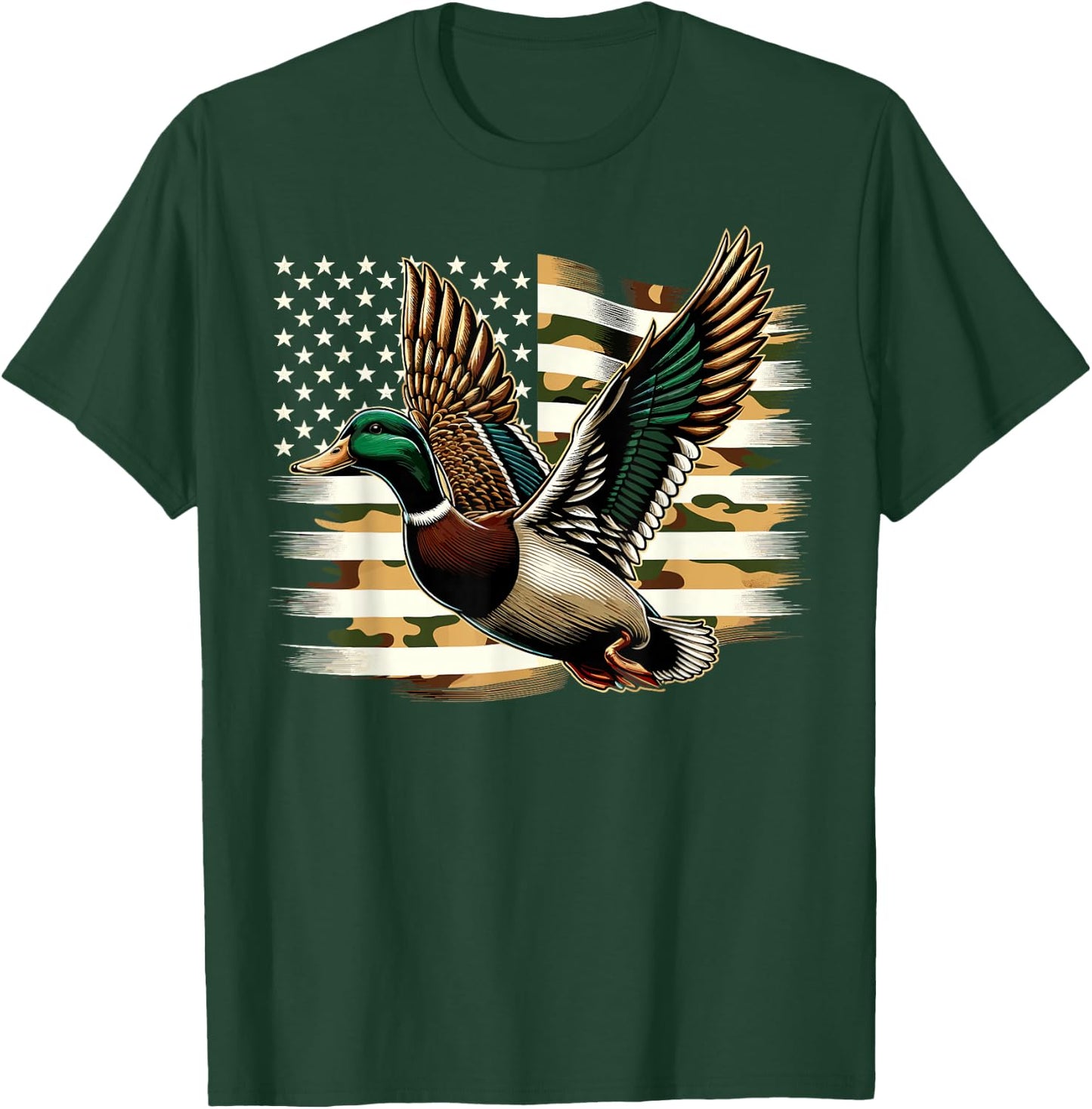 Duck Hunter Camouflage American Flag Hunting T-Shirt - T-Shirt | Forest