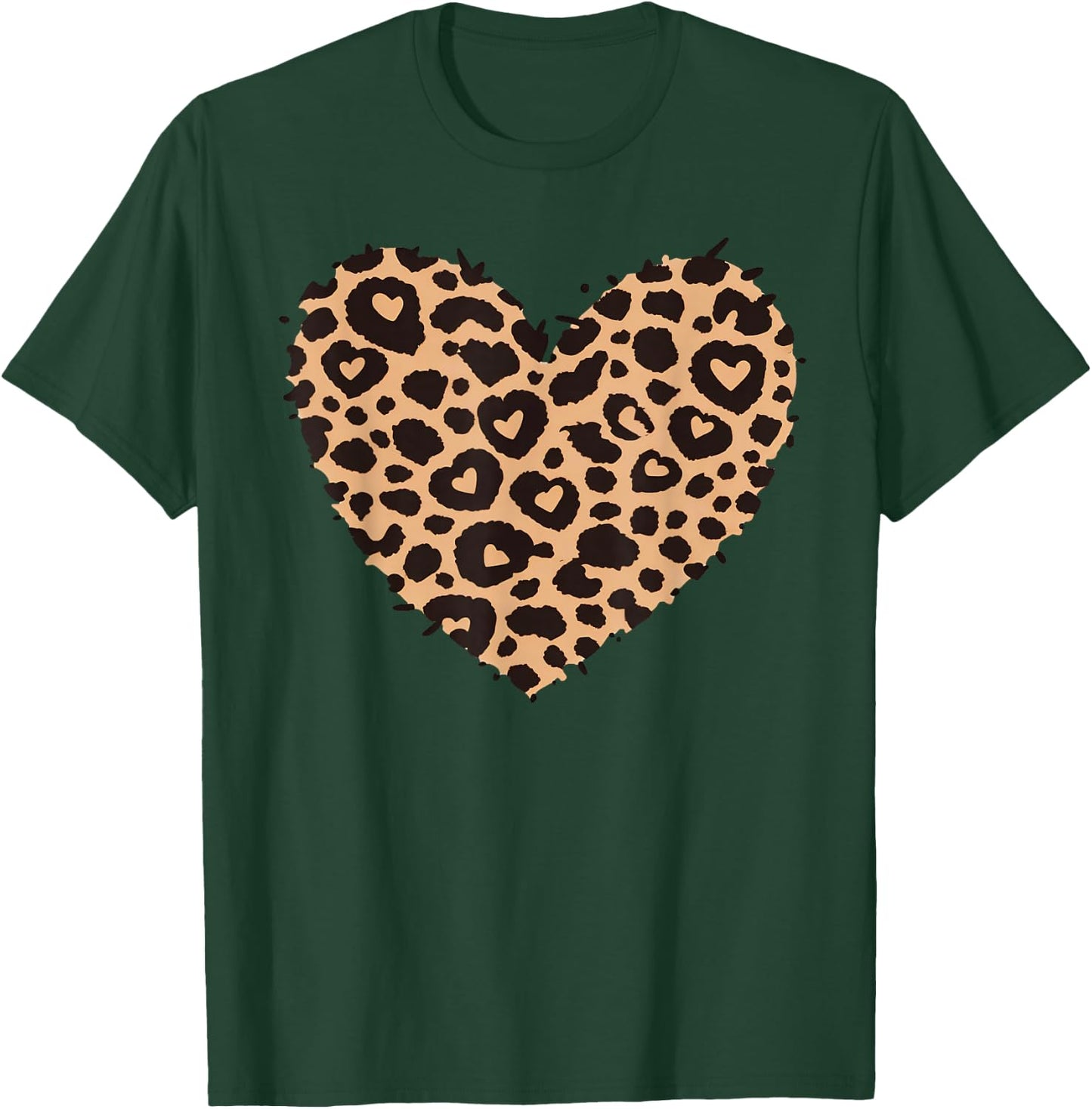 Cheetah Leopard Heart Girls Animal Print , black T-Shirt - T-Shirt | Forest