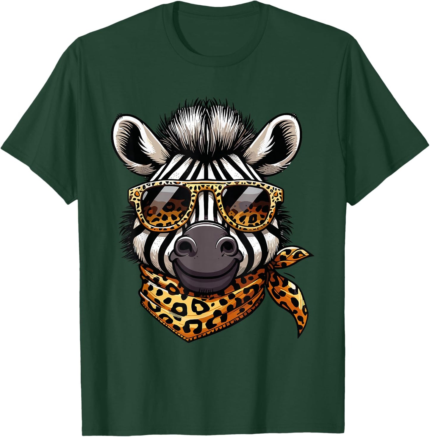 Zebra Wearing Leopard Print Scarf And Sunglasses T-Shirt - T-Shirt | Forest