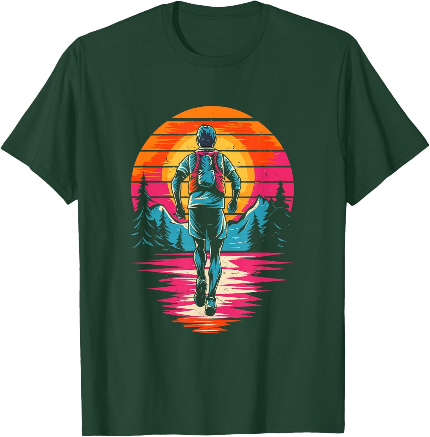Retro Sunset Trail Running Marathon Runner Marathon , Black, S T-Shirt - T-Shirt | Forest