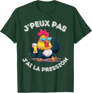 Cockerel Chicken Humour Beer Aperitif Je ai La Pression , Black, S T-Shirt - T-Shirt | Forest