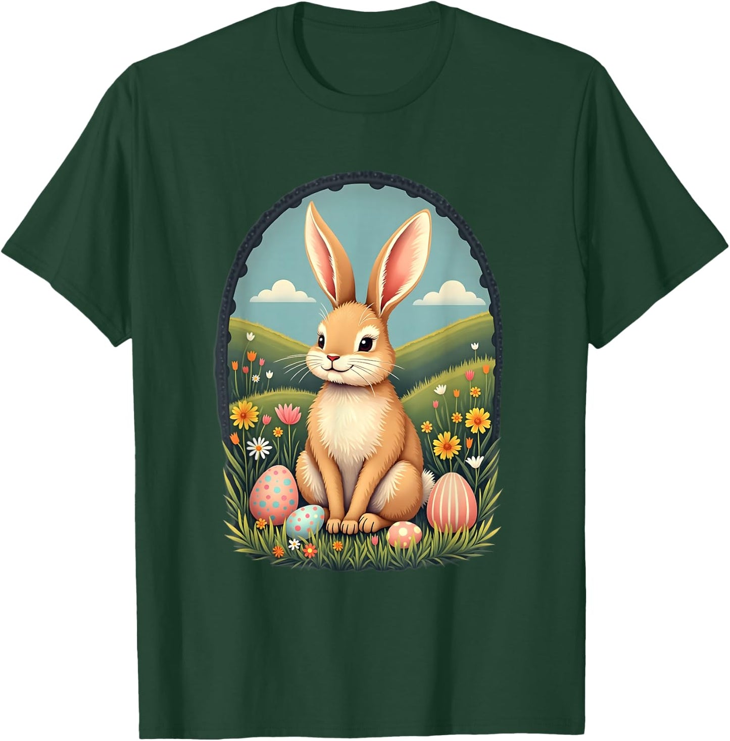 Cute and Playful Adorable Easter Bunny with Painted Eggs T-Shirt - T-Shirt | Forest