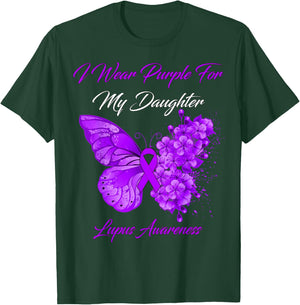 Butterfly I Wear Purple For My Daughter Lupus Awareness T-Shirt - T-Shirt | Forest