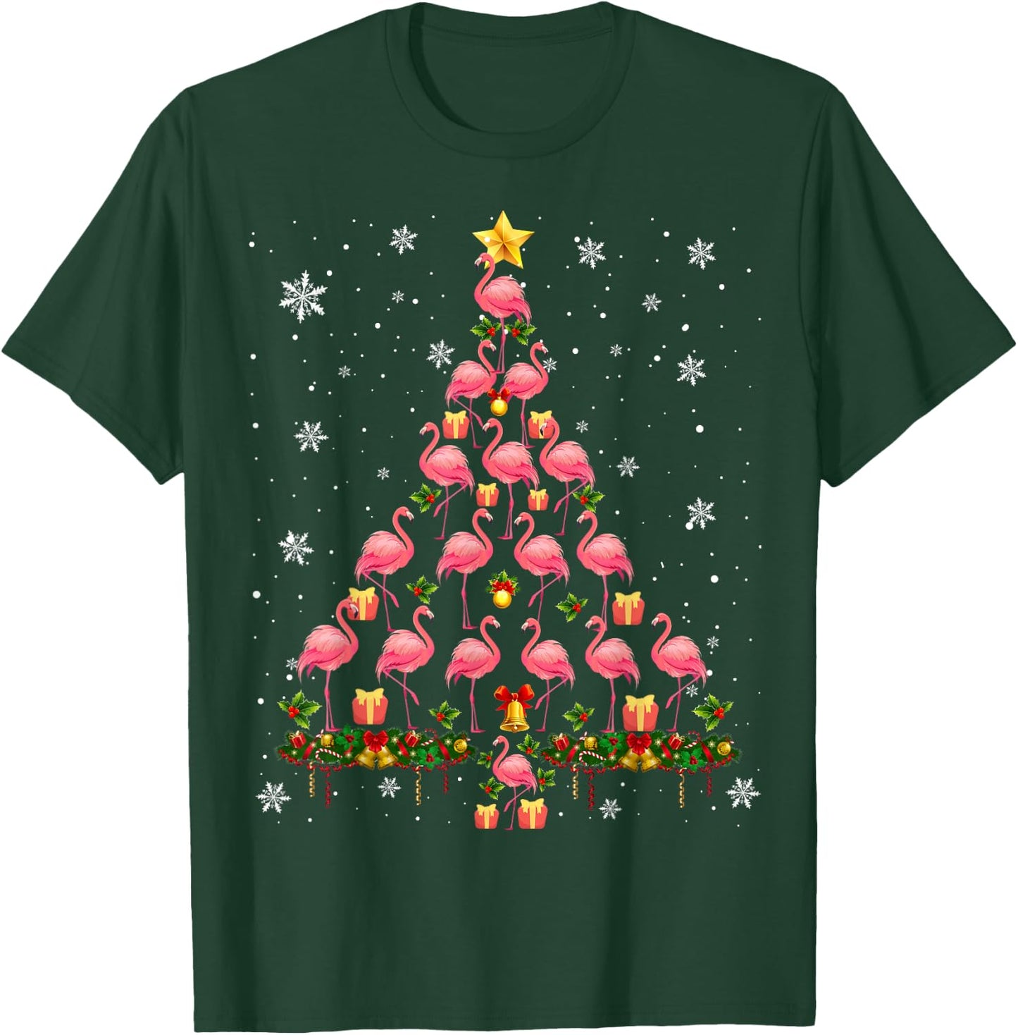 Pink Flamingo Christmas Tree Funny Animal Lover T-Shirt - T-Shirt | Forest