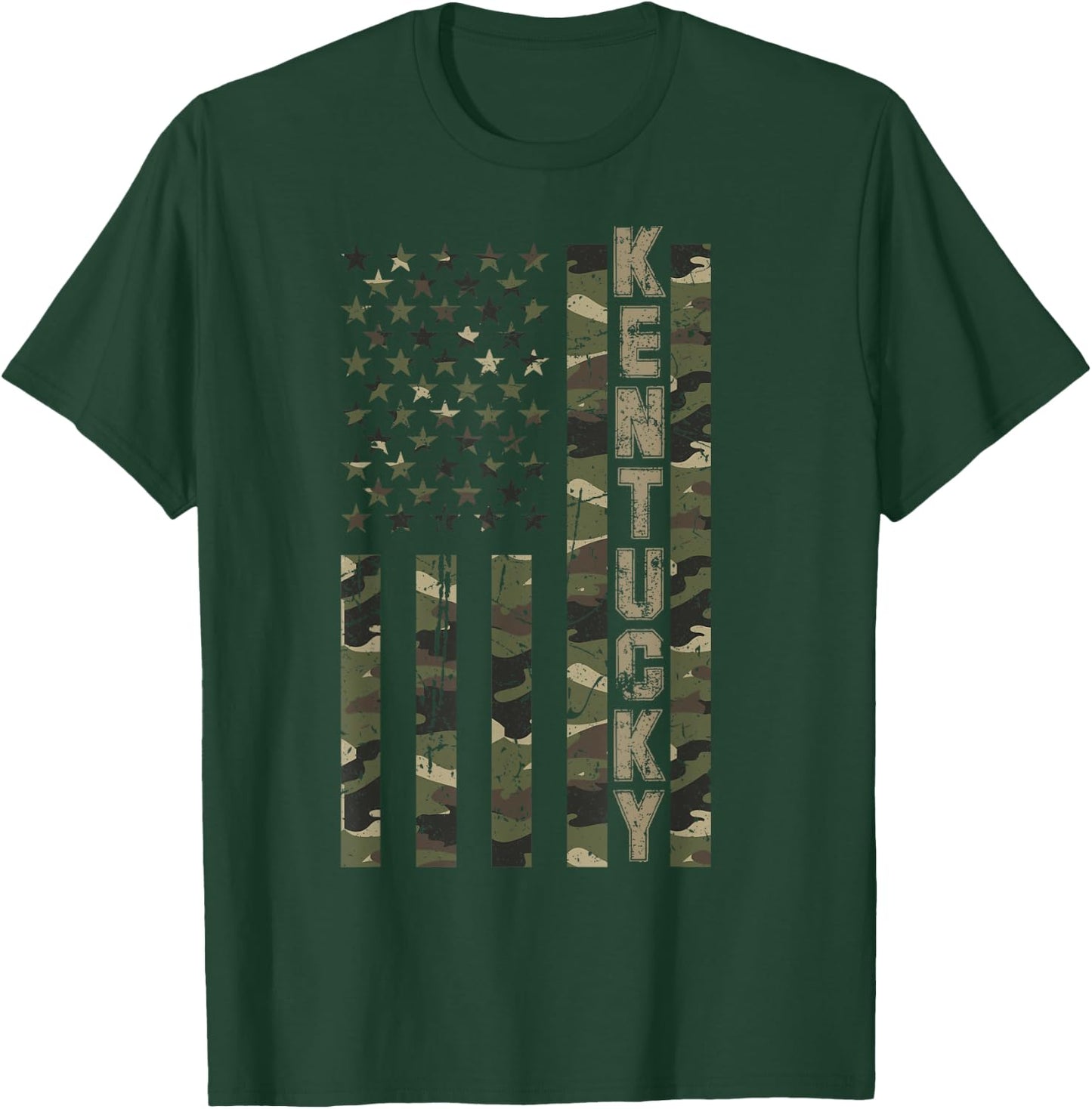 Kentucky United States Distressed Camo w US Flag T-Shirt - T-Shirt | Forest