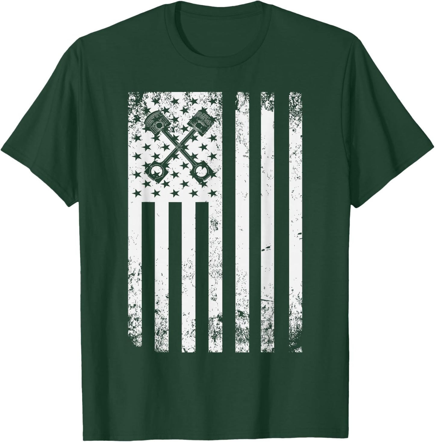 Car Mechanic Automotive US Flag Mechanical Diesel Engine Men T-Shirt - T-Shirt | Forest