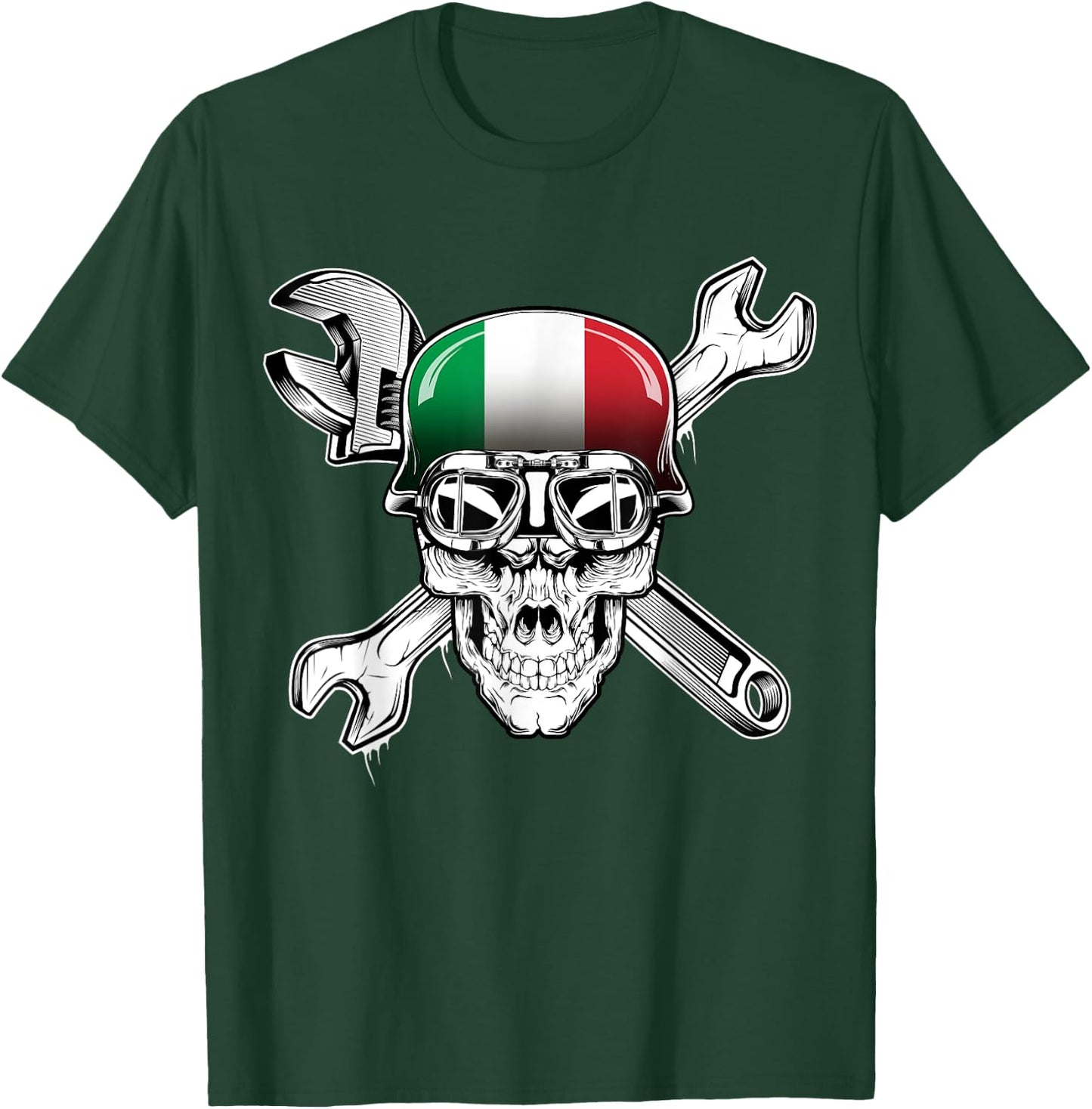 Italian Biker Skull Motorcycle Flag Italy T-Shirt - T-Shirt | Forest