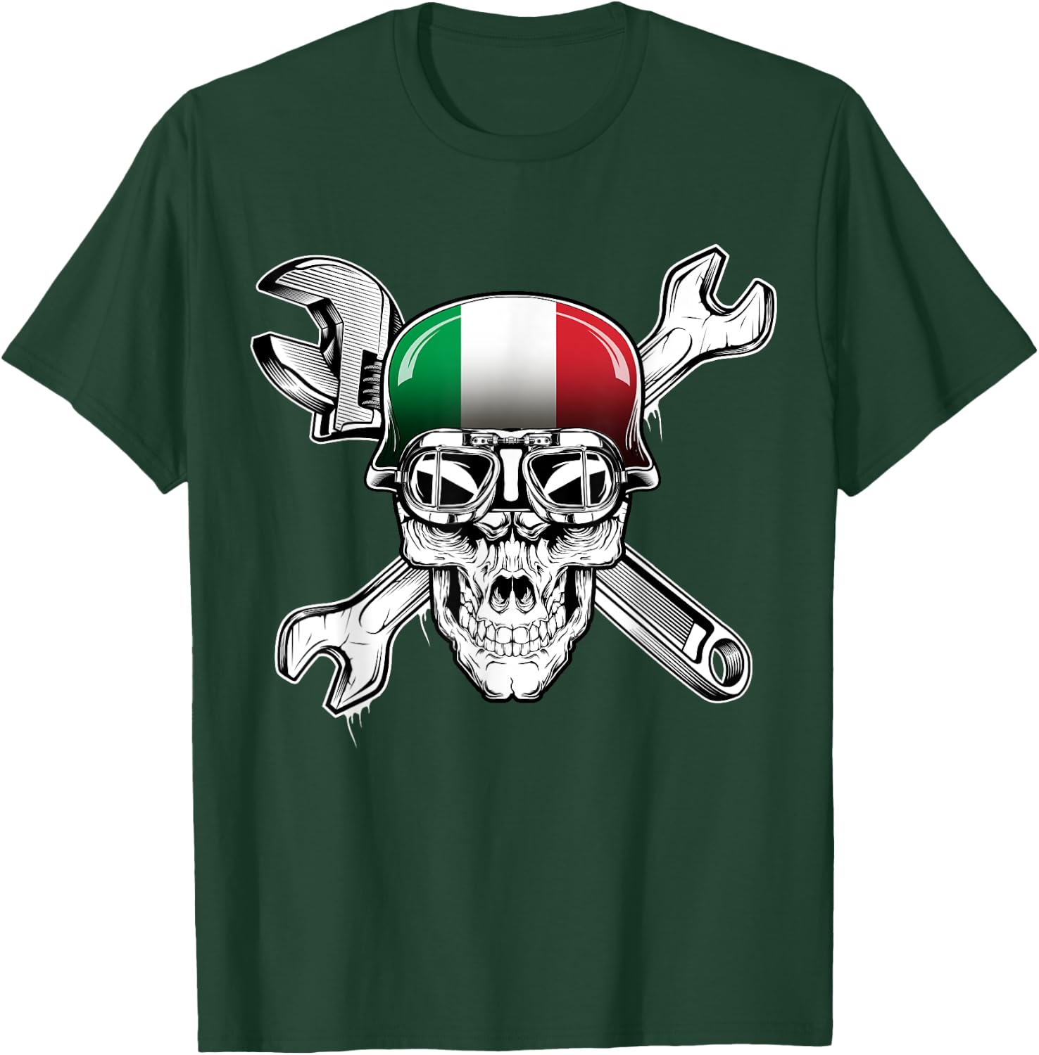 Italian Biker Skull Motorcycle Flag Italy T-Shirt - T-Shirt | Forest