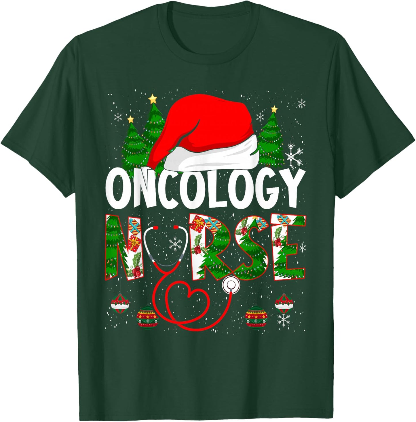 Merry Christmas Oncology Nurse RN Oncologist Nursing T-Shirt - T-Shirt | Forest