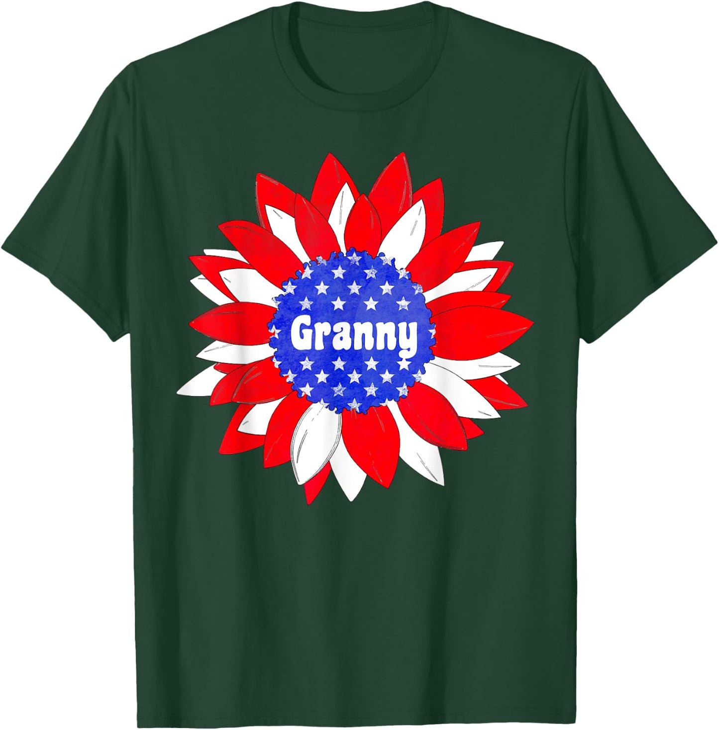 Patriotic Sunflower Granny Red White Blue USA T-Shirt - T-Shirt | Forest