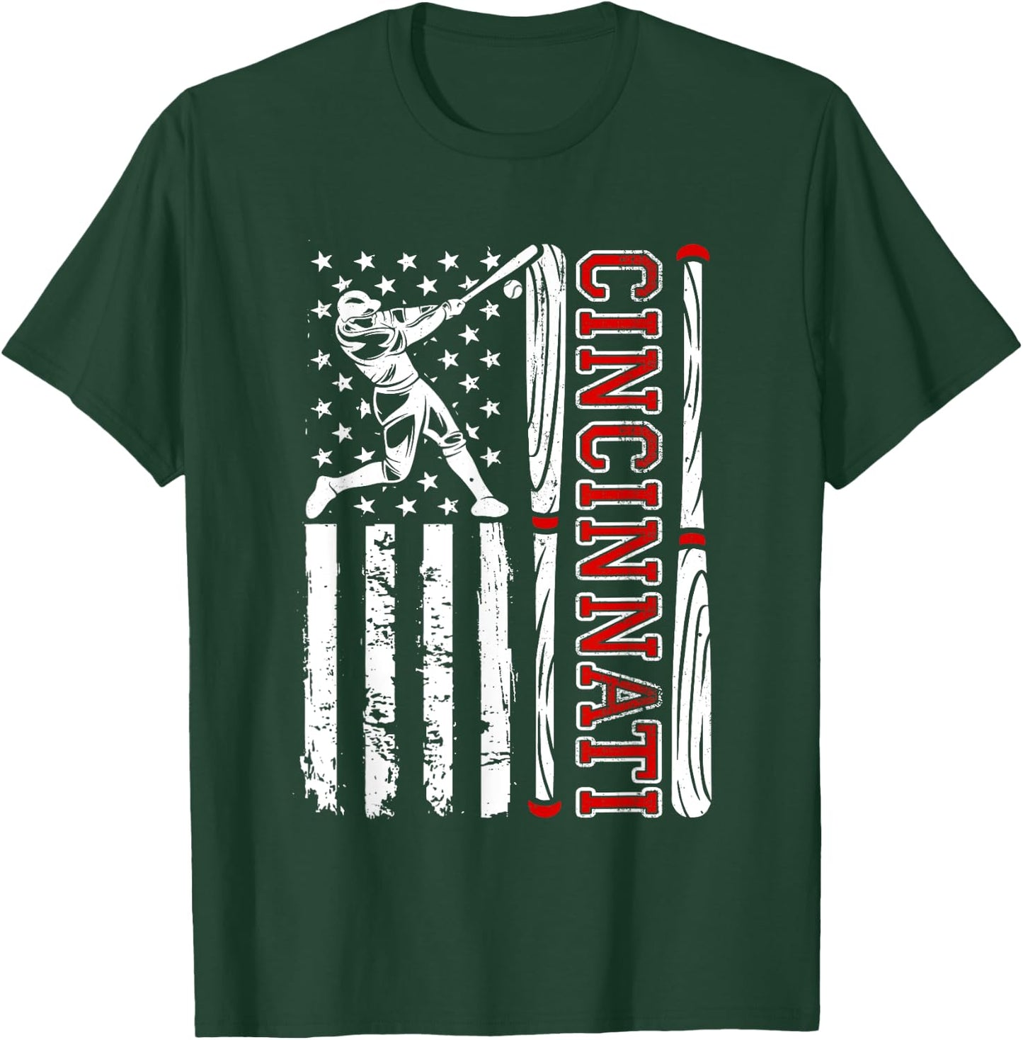 American Flag Vintage Cincinnati Baseball Lover Men Women T-Shirt - T-Shirt | Forest