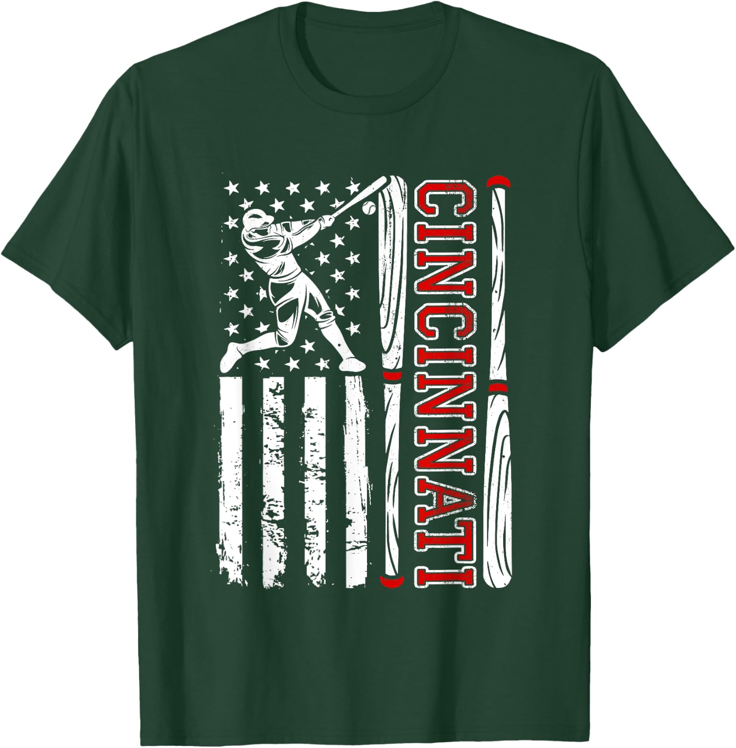 American Flag Vintage Cincinnati Baseball Lover Men Women T-Shirt - T-Shirt | Forest