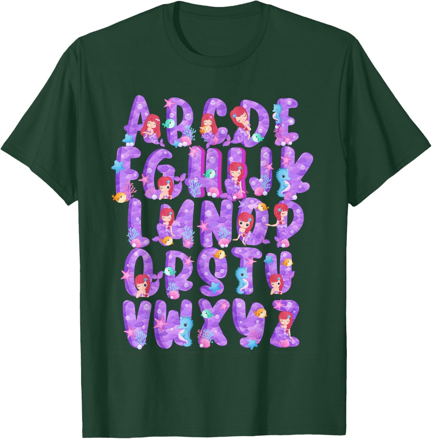 Mermaid Alphabet Hi Preschool PreK Kindergarten Kid Teacher T-Shirt - T-Shirt | Forest