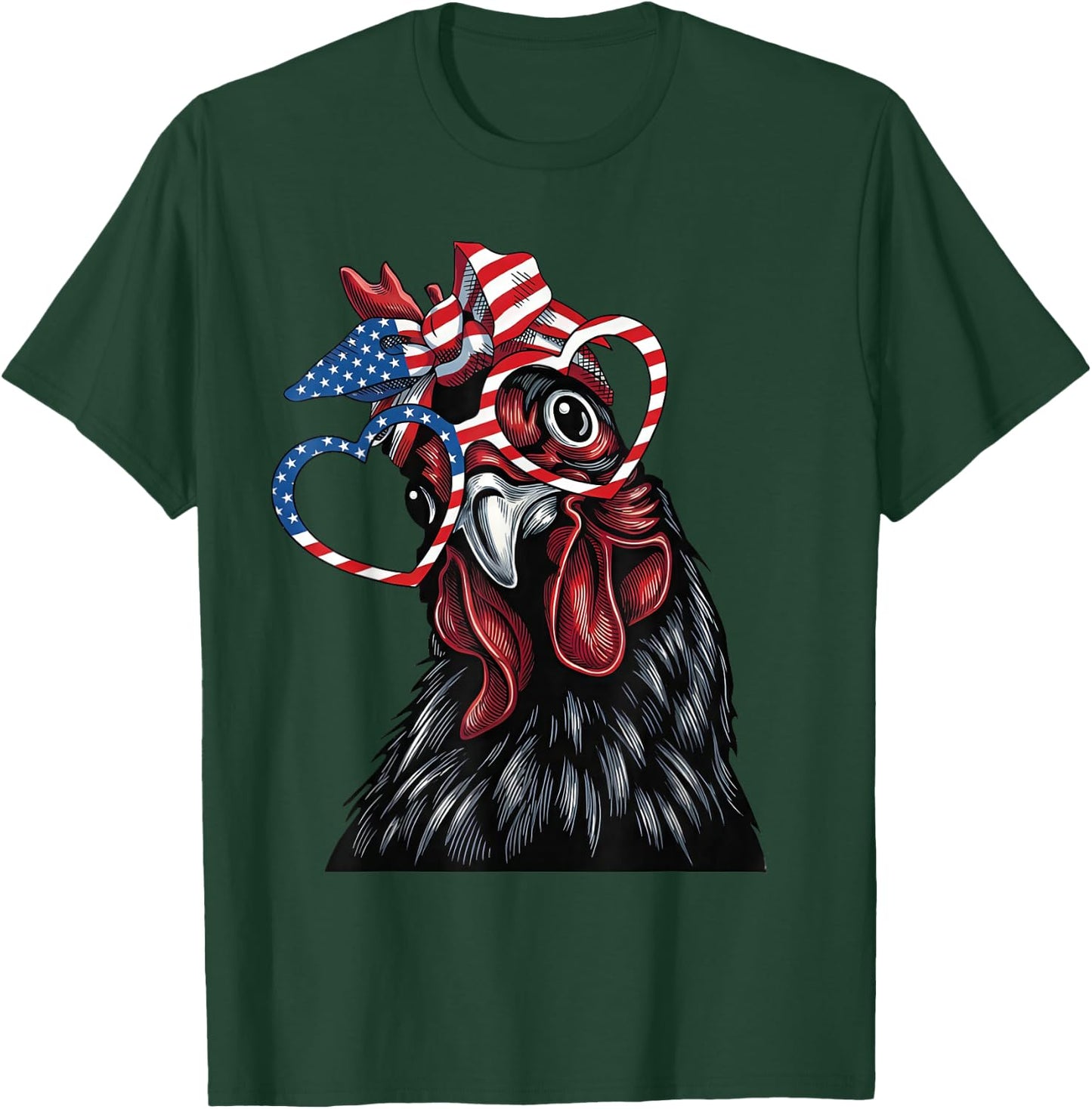 4th of July Patriotic Chicken American Flag Heart T-Shirt - T-Shirt | Forest