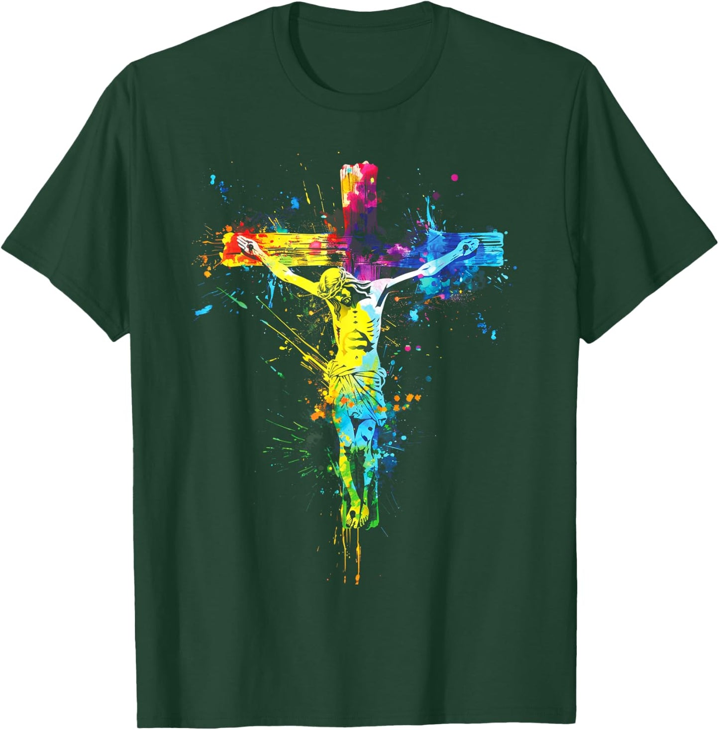 Jesus Cross Christian Watercolor Crucifixion T-Shirt - T-Shirt | Forest