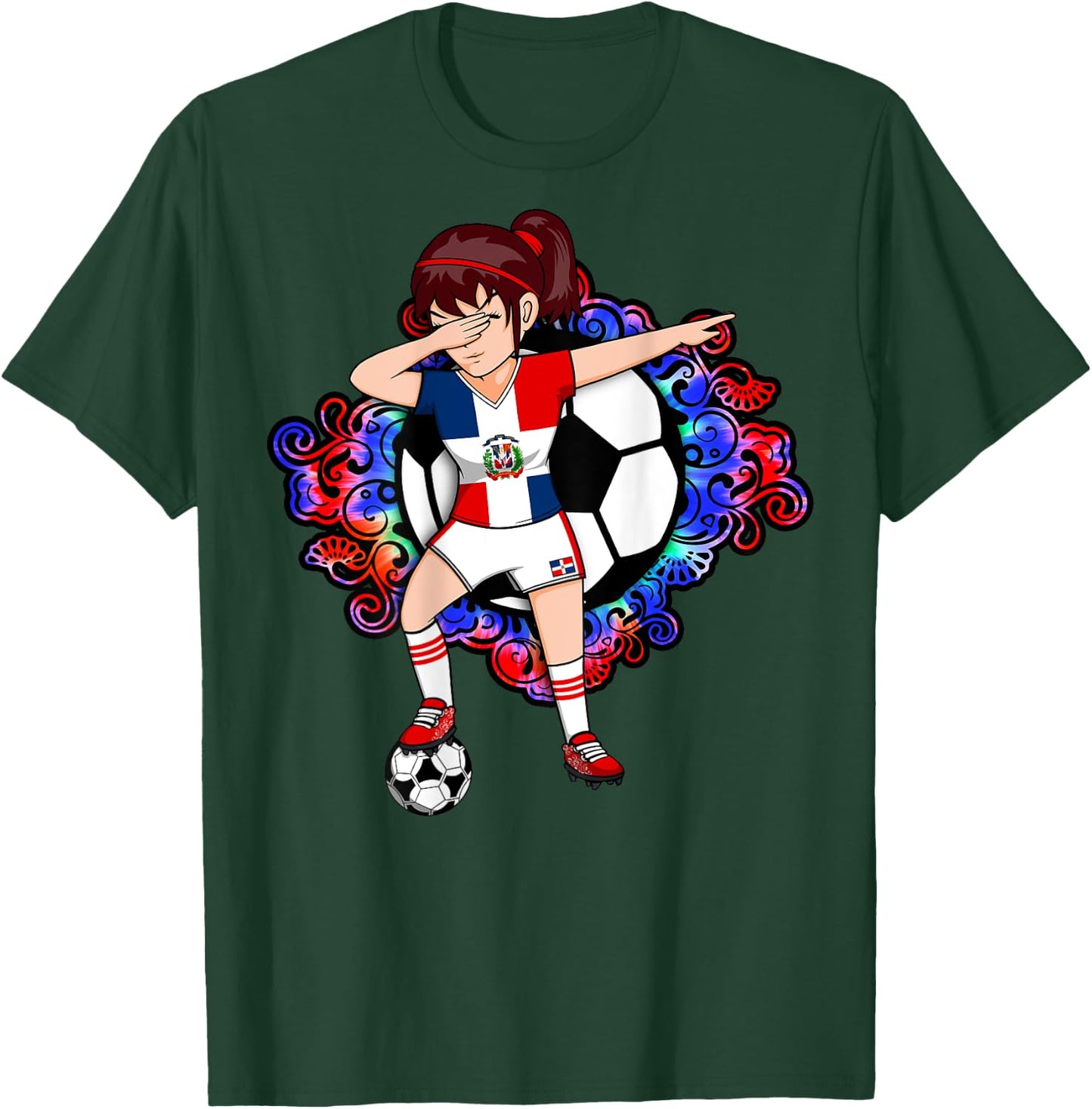 Dabbing Soccer Girl Dominican Republic Fans Jersey Football T-Shirt - T-Shirt | Forest
