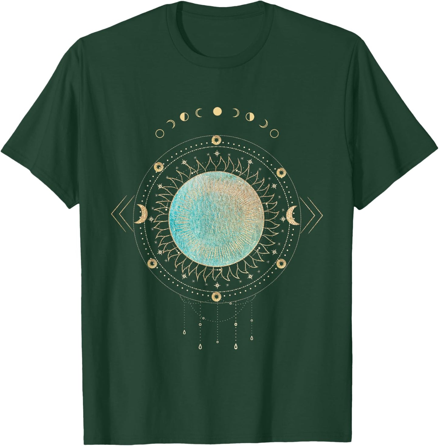 Sonne mit Traumfänger und goldener Mondphasen-Illustration T-Shirt - T-Shirt | Forest